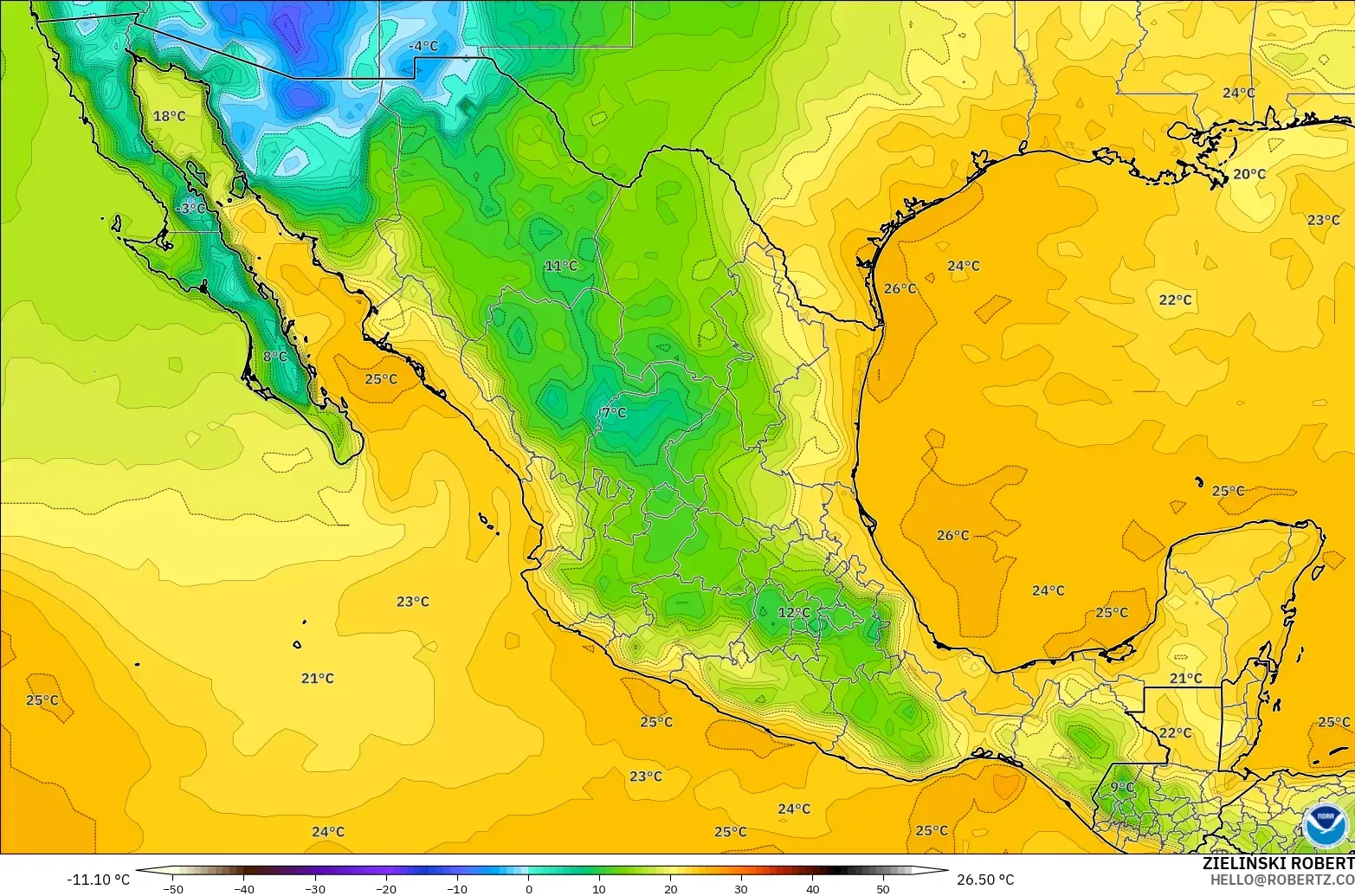 GFS modelo - México, Punto de rocío a 2 m
