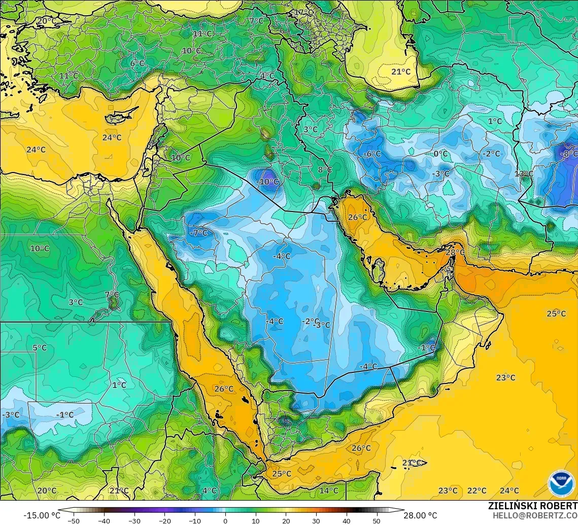 GFS modelo - Oriente Medio, Punto de rocío a 2 m