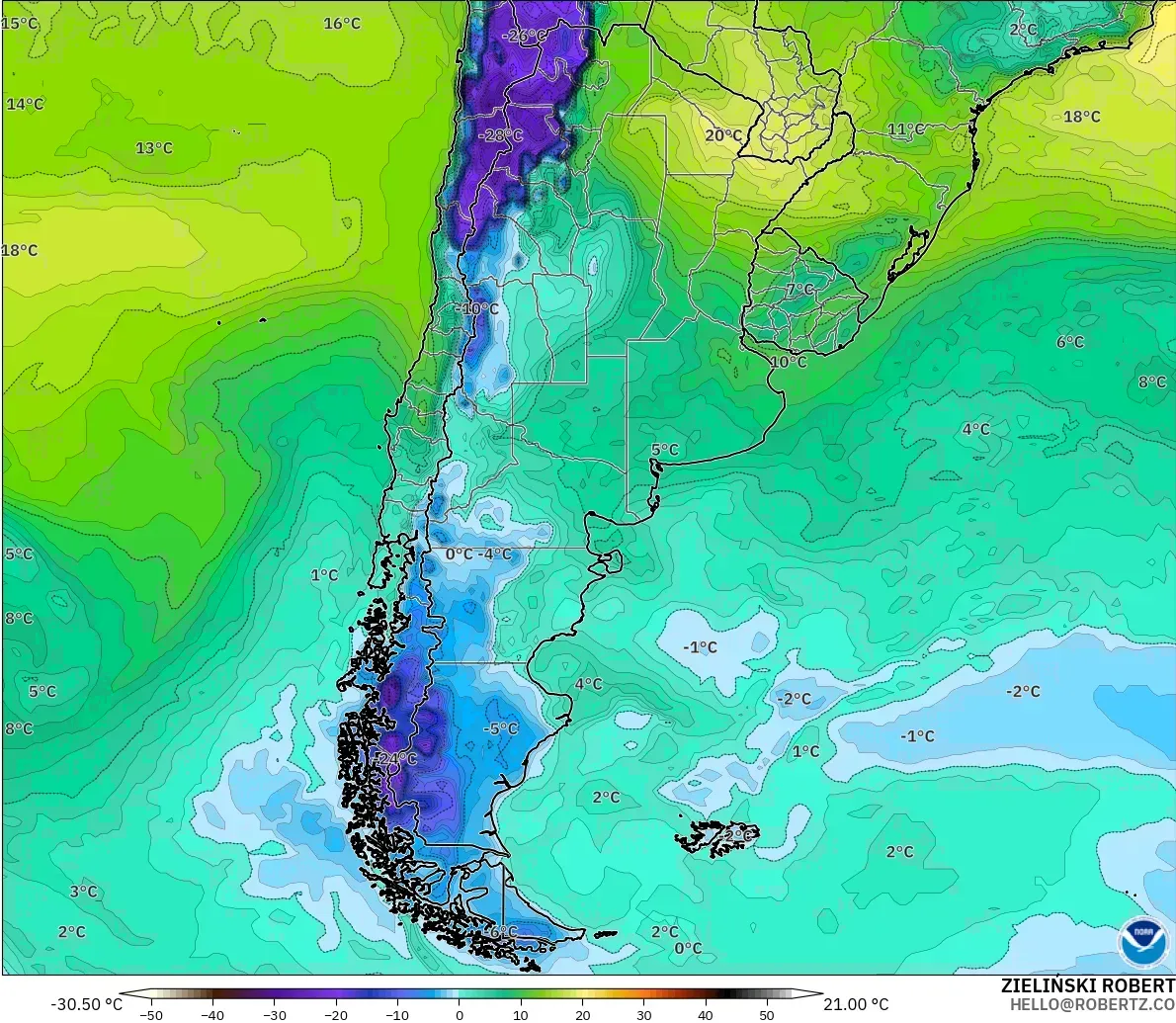 GFS modelo - Argentina, Punto de rocío a 2 m
