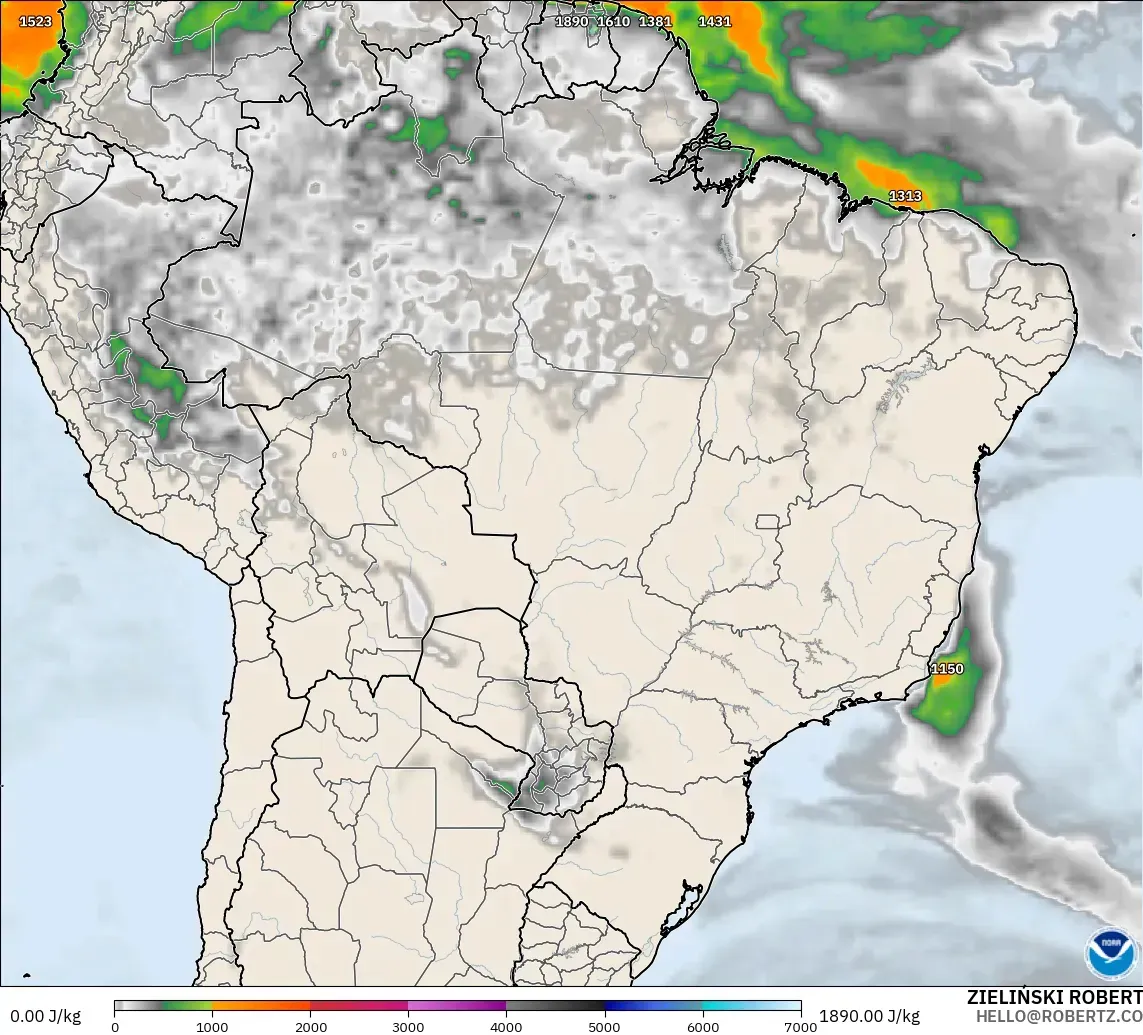 GFS modelo - Brasil, CAPE