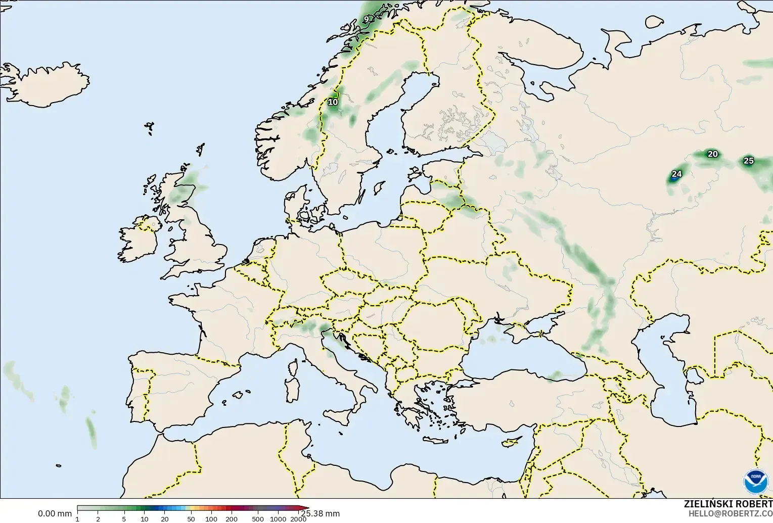GFS modelo - Europa, Acumulación de precipitación