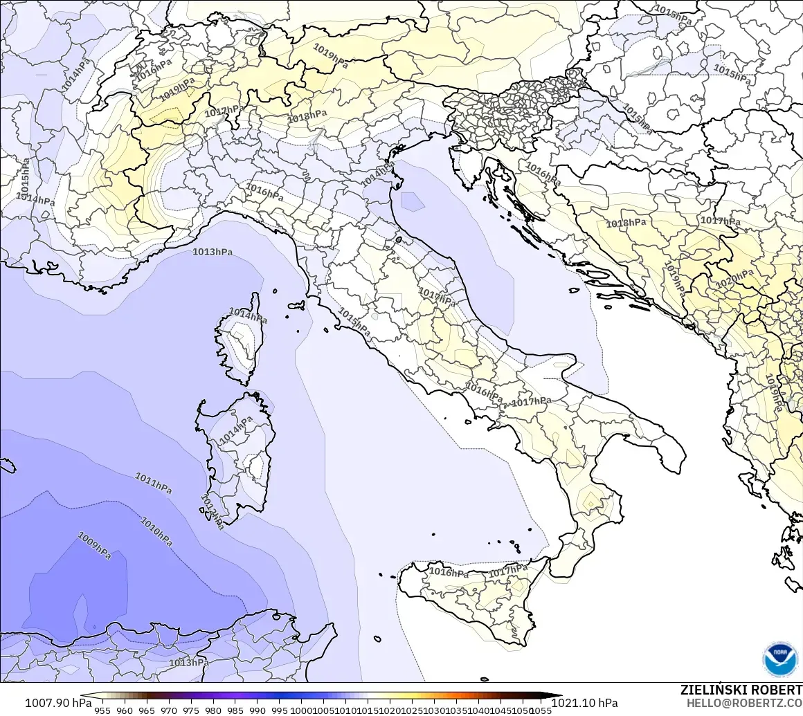 GFS modelo - Italia, Presión