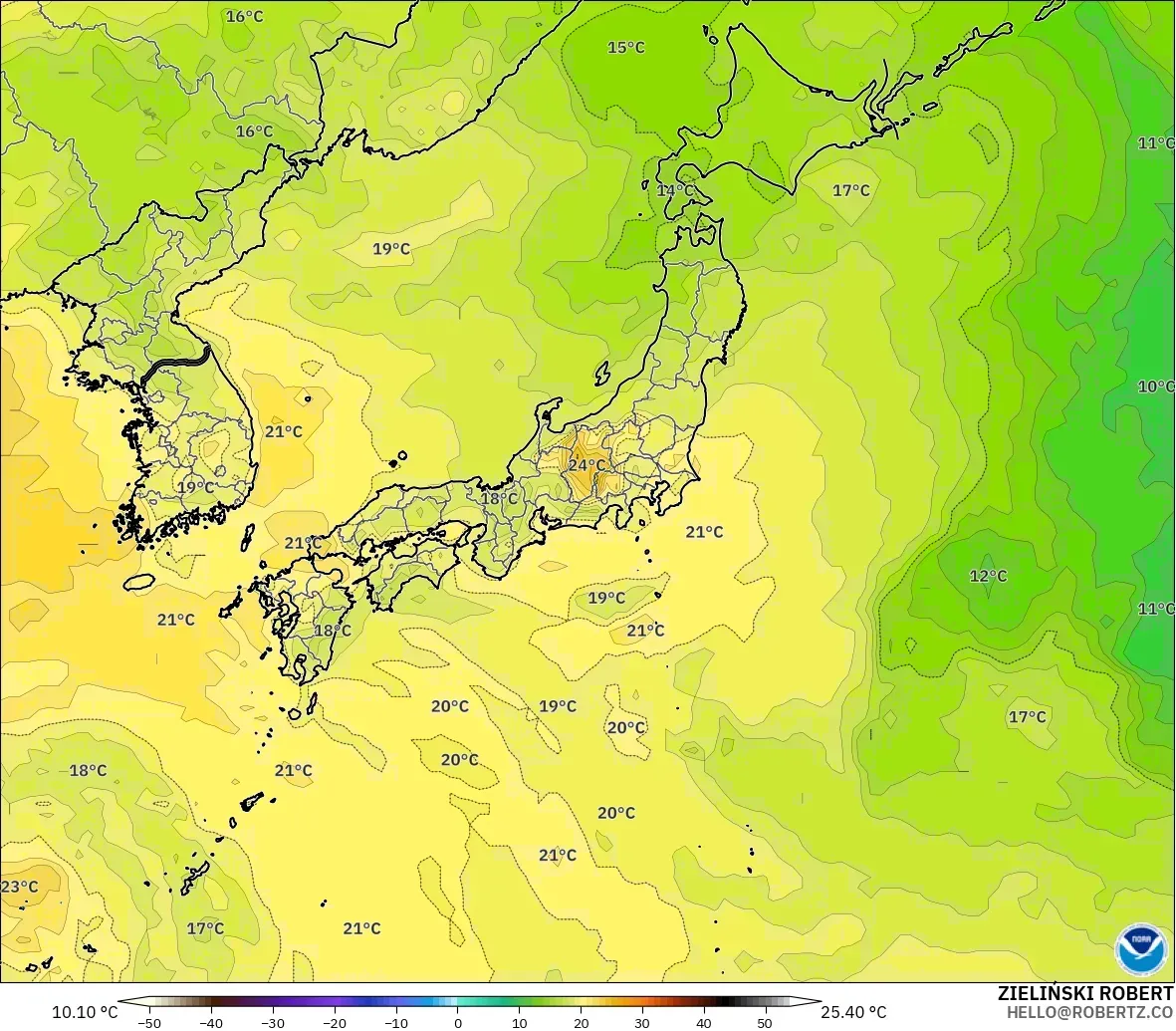 GFS modelo - Japón, Temperatura a 850 hPa