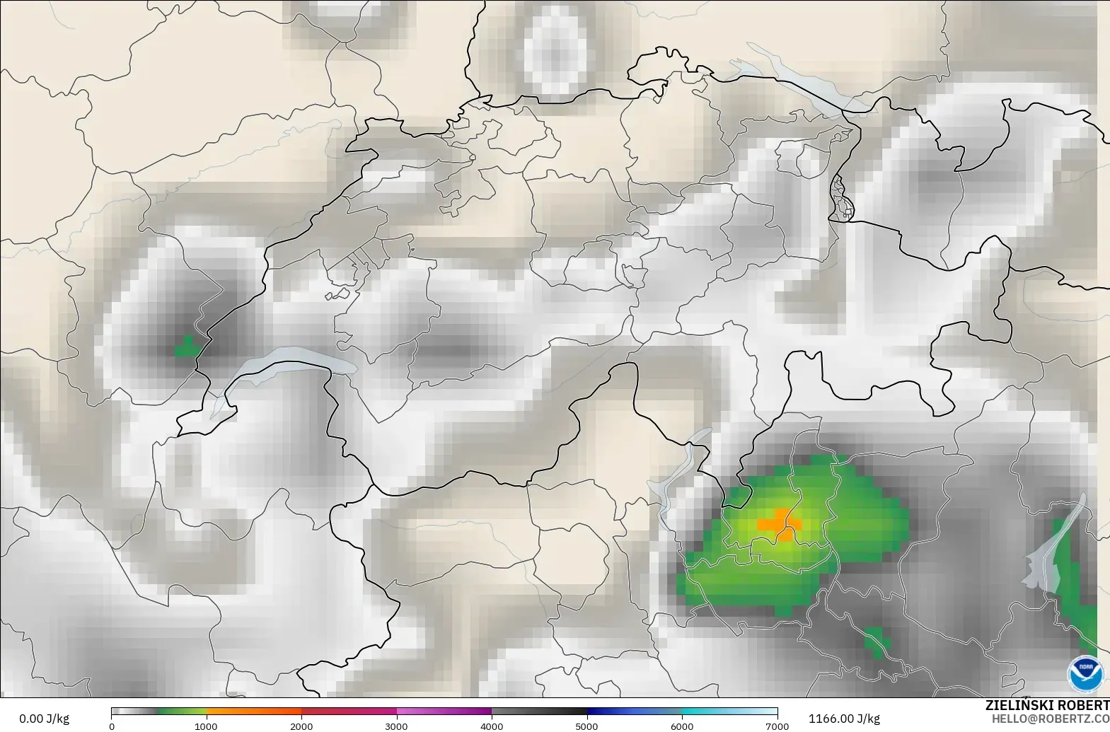GFS modelo - Suiza, CAPE