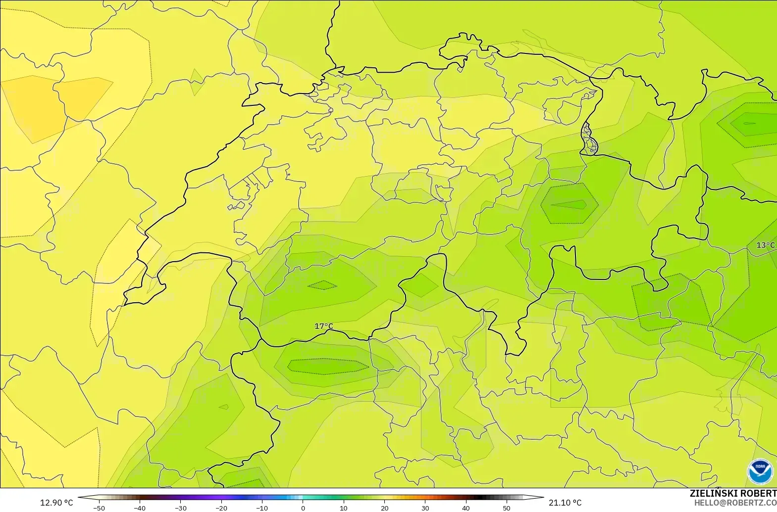 GFS modelo - Suiza, Temperatura a 850 hPa