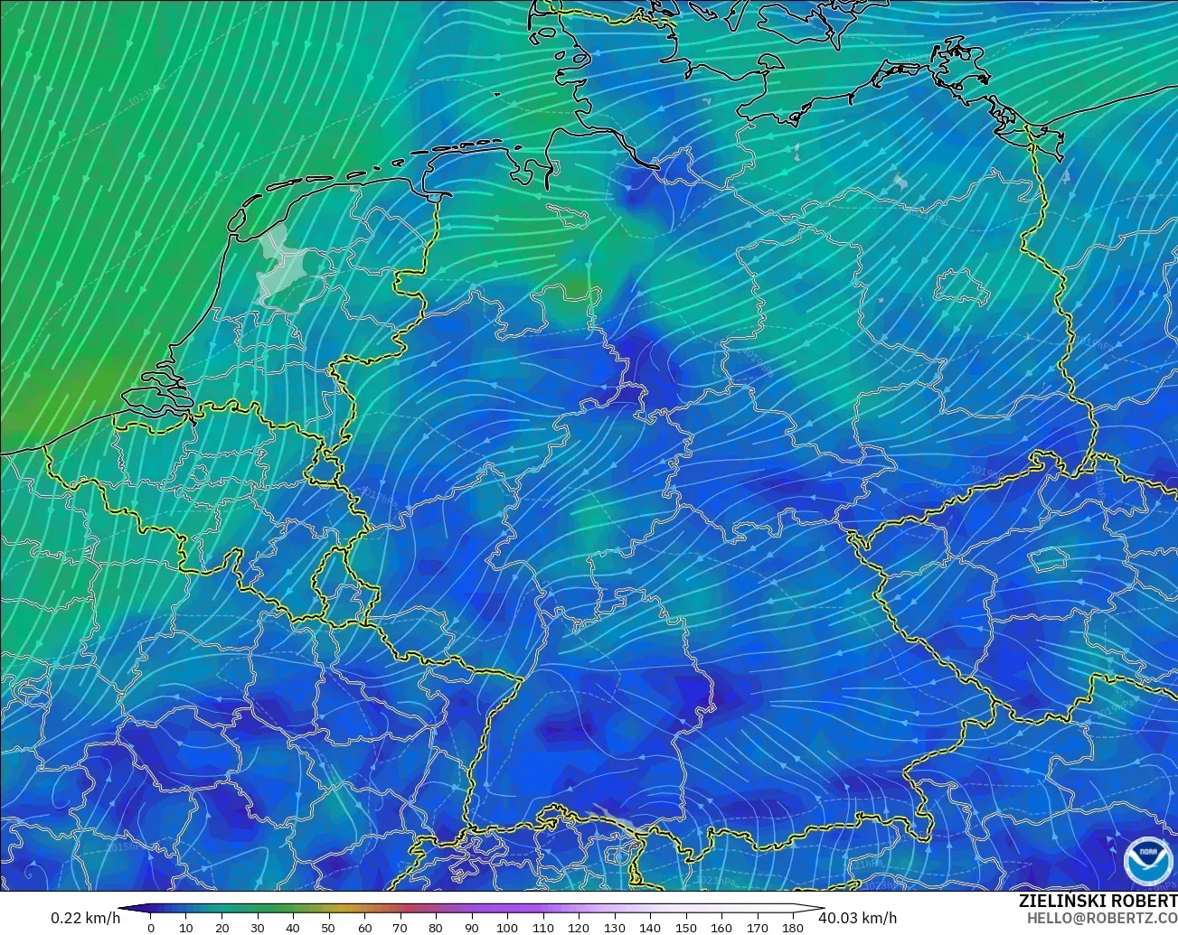 GFS modelo - Alemania, Viento a 10 m