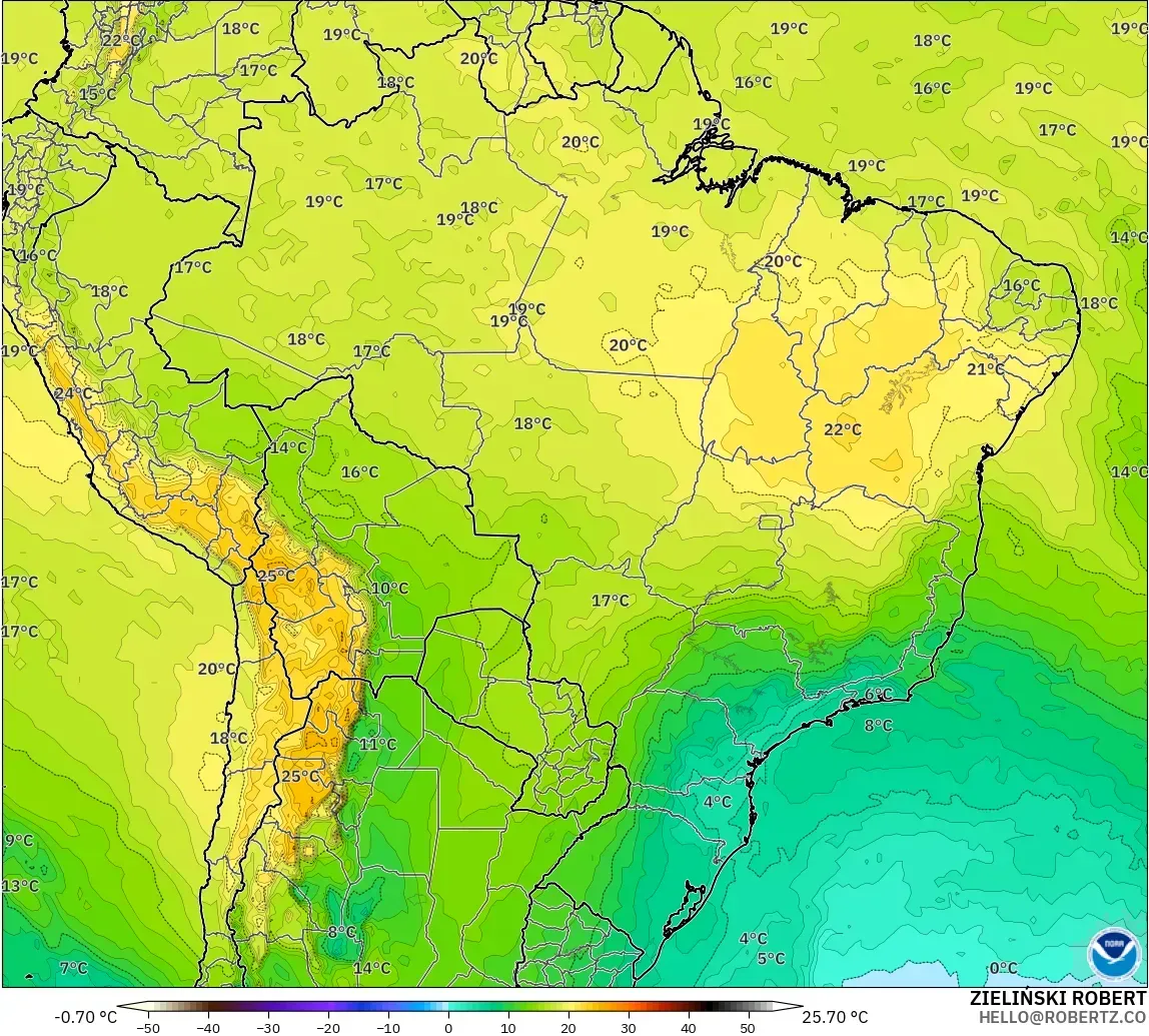 GFS modelo - Brasil, Temperatura a 850 hPa
