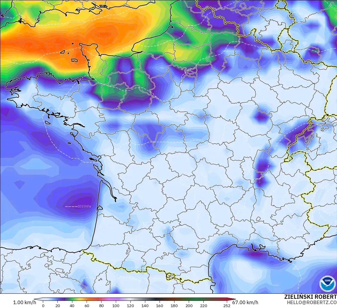 GFS modelo - Francia, Ráfagas de viento