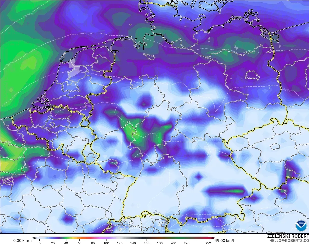 GFS modelo - Alemania, Ráfagas de viento