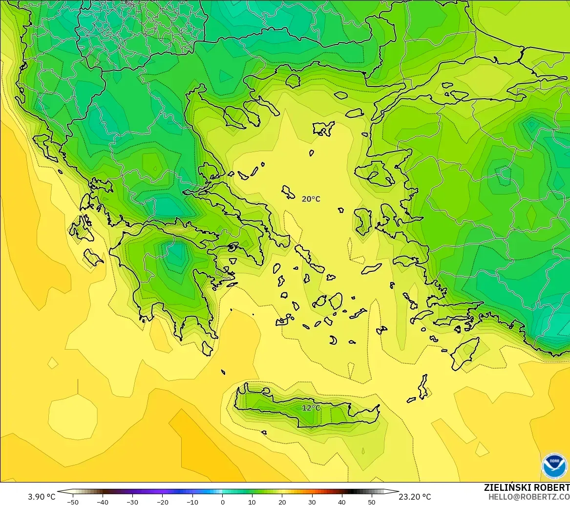 GFS modelo - Grecia, Punto de rocío a 2 m