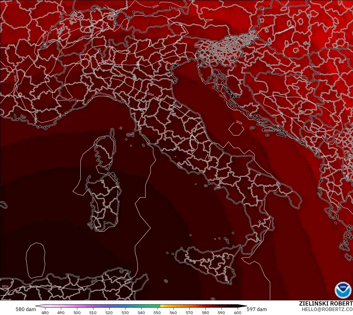 GFS modelo - Italia, Altura geopotencial a 500 hPa