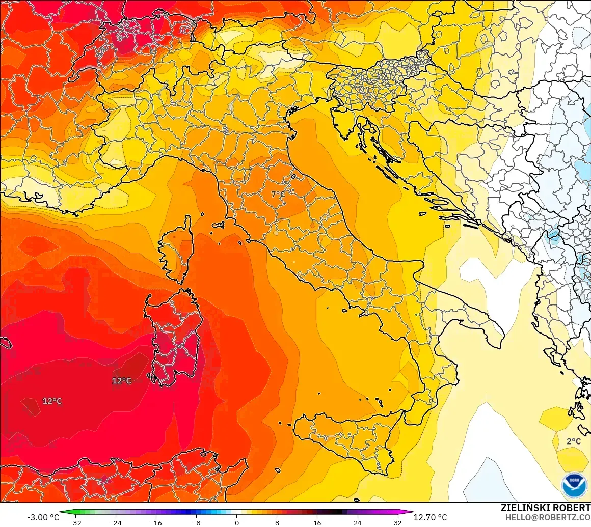 GFS modelo - Italia, Anomalía de temperatura a 850 hPa