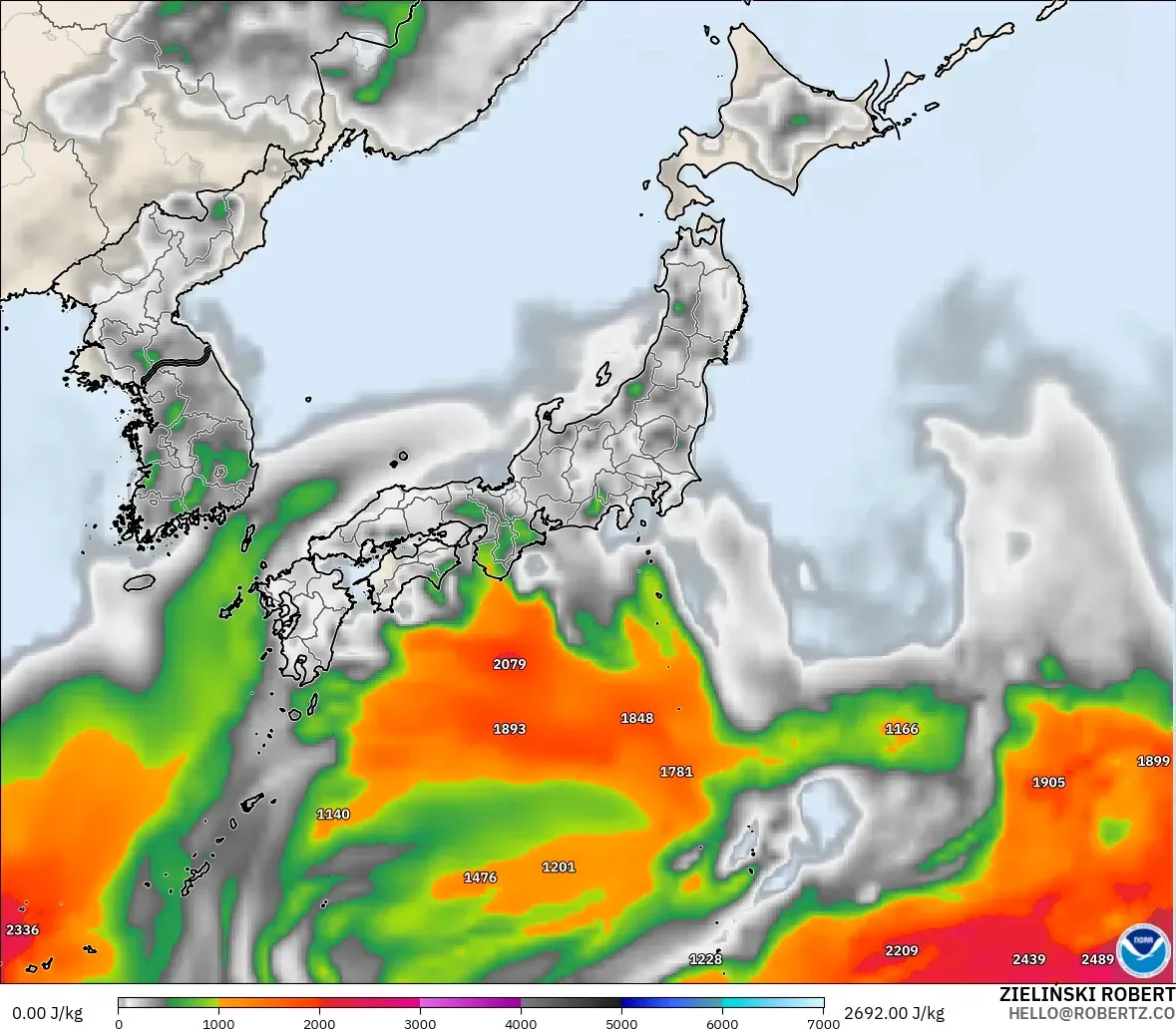 GFS modelo - Japón, CAPE