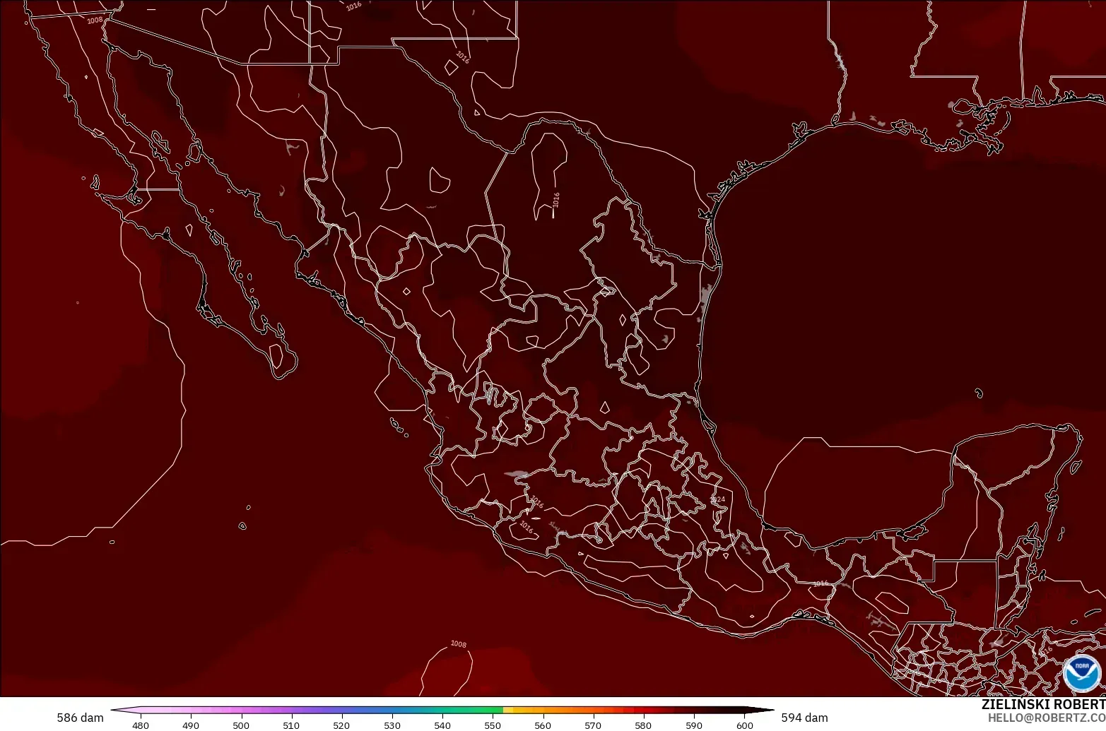 GFS modelo - México, Altura geopotencial a 500 hPa