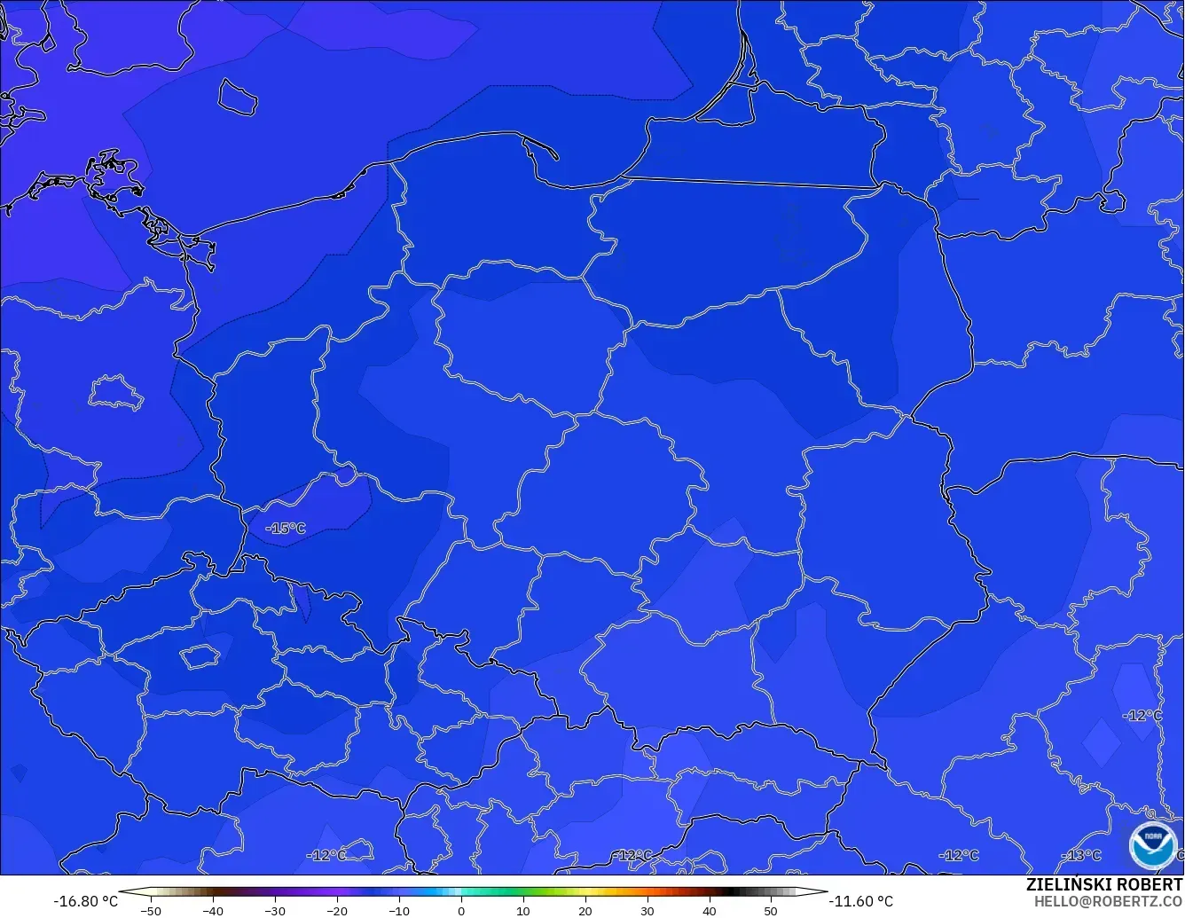 GFS modelo - Polonia, Temperatura a 500 hPa