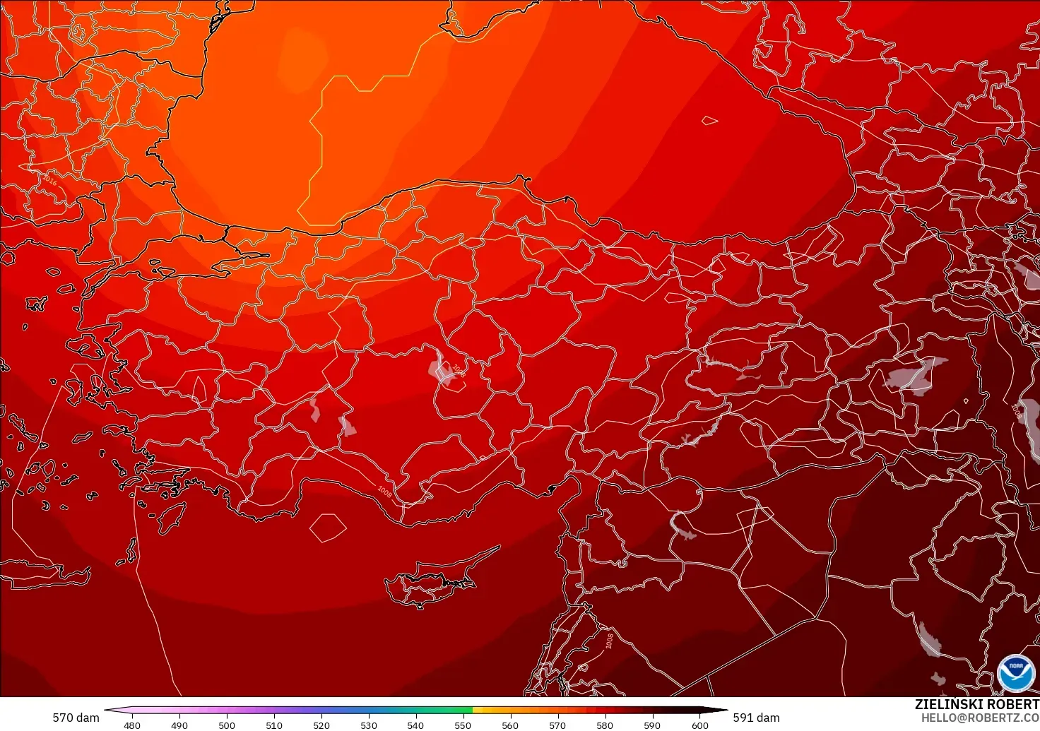 GFS modelo - Turquía, Altura geopotencial a 500 hPa
