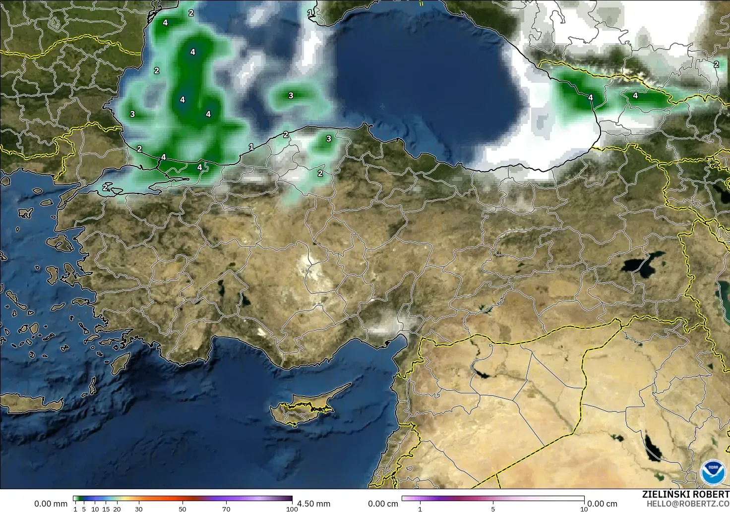 GFS modelo - Turquía, Precipitación, nubes y presión