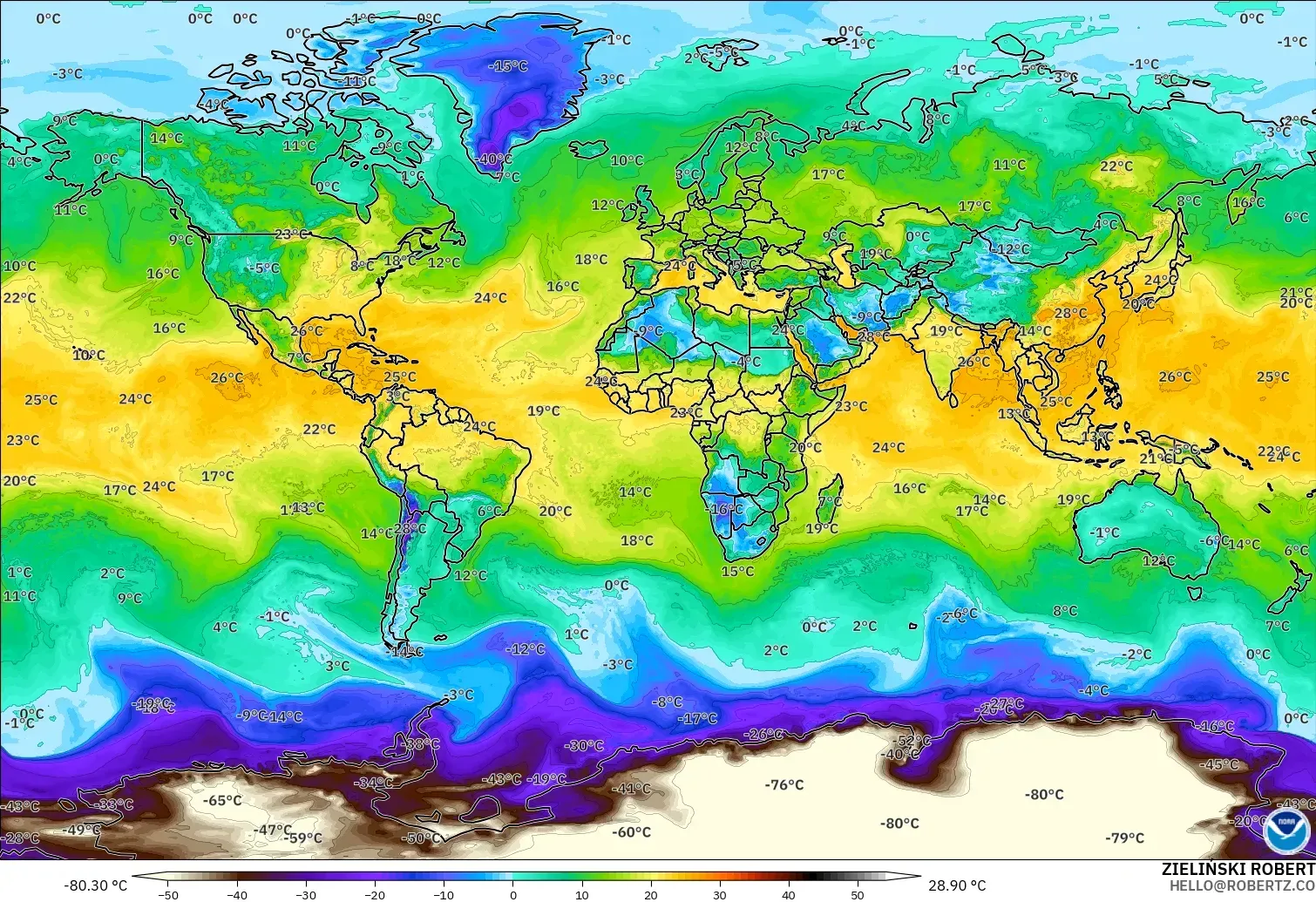 GFS modelo - Mundo, Punto de rocío a 2 m