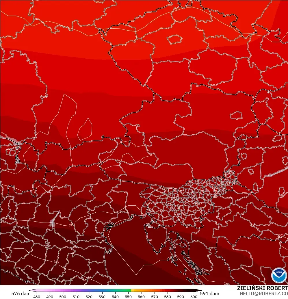 GFS modelo - Austria, Altura geopotencial a 500 hPa
