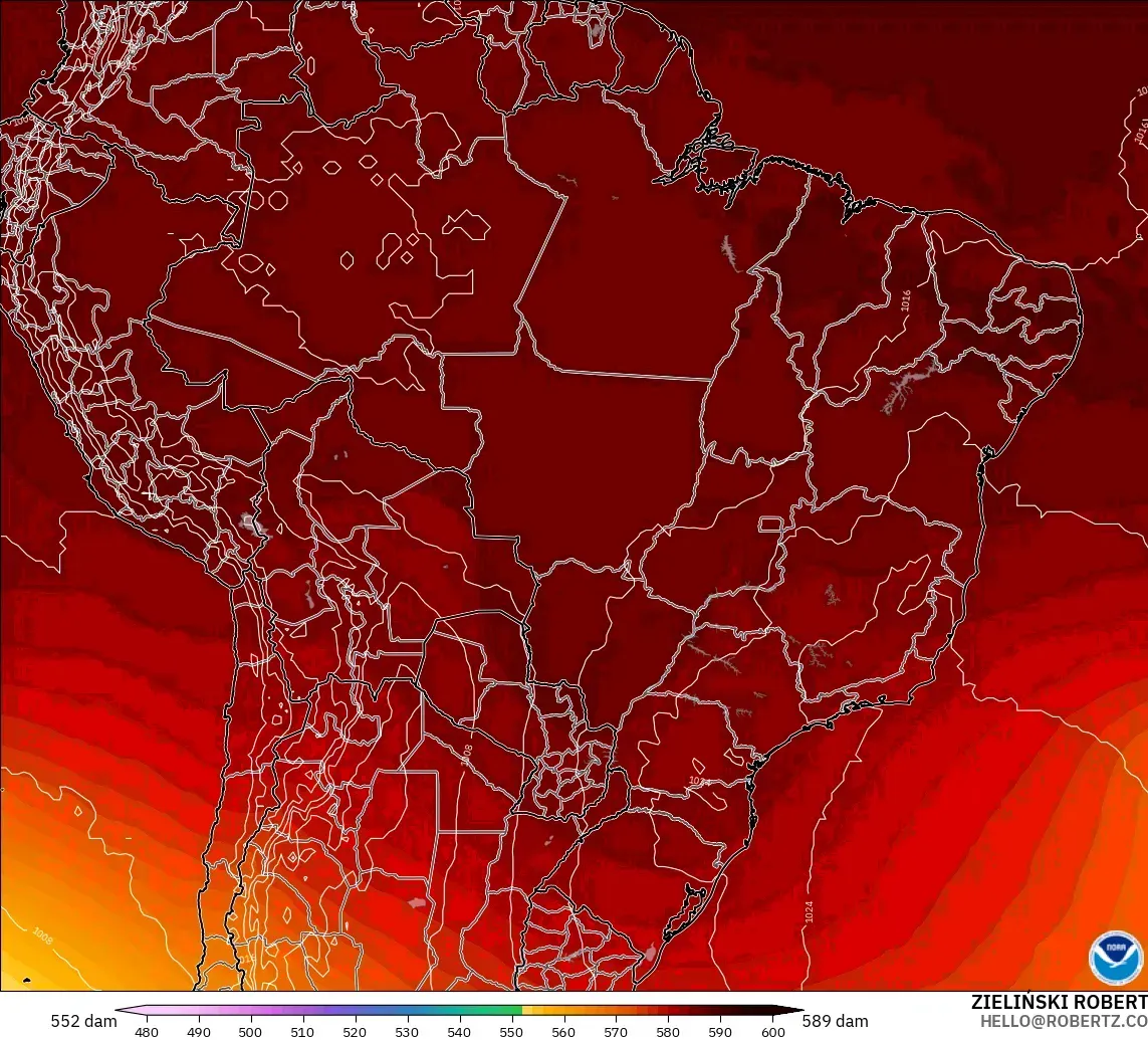 GFS modelo - Brasil, Altura geopotencial a 500 hPa