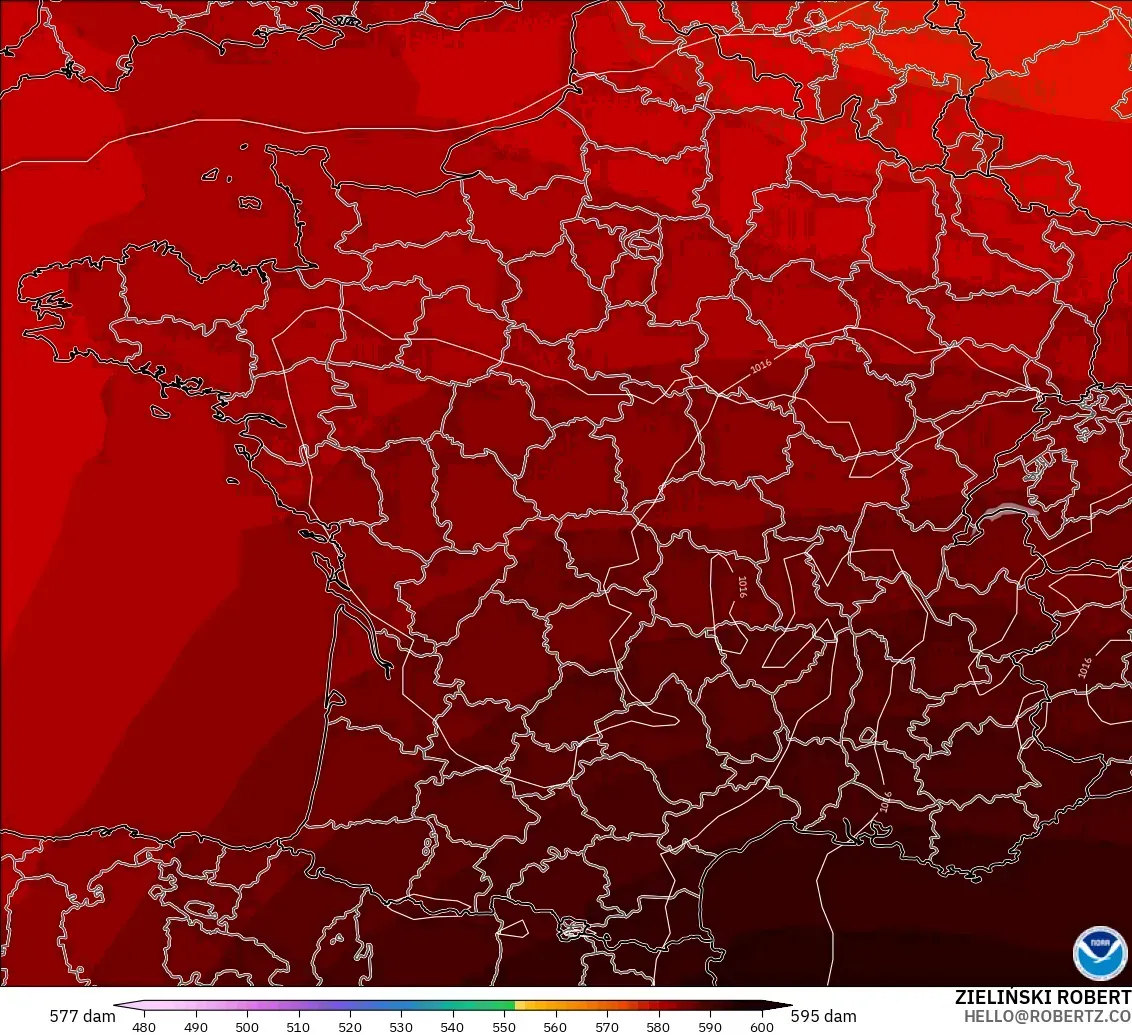 GFS modelo - Francia, Altura geopotencial a 500 hPa