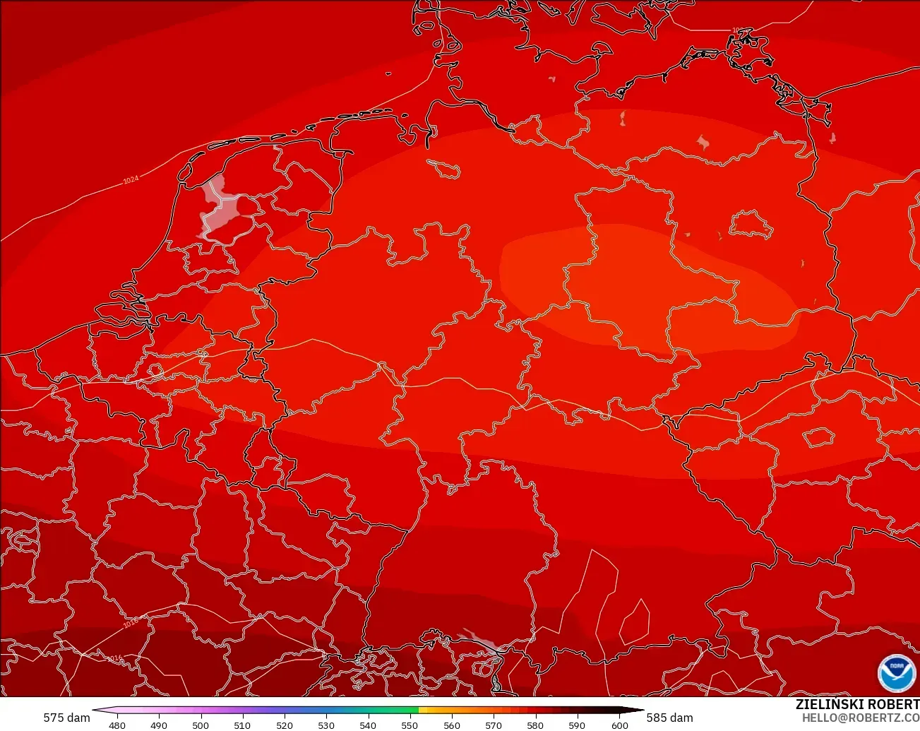GFS modelo - Alemania, Altura geopotencial a 500 hPa