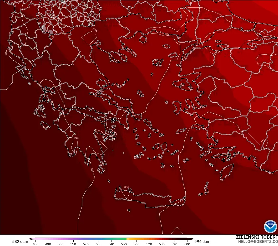 GFS modelo - Grecia, Altura geopotencial a 500 hPa