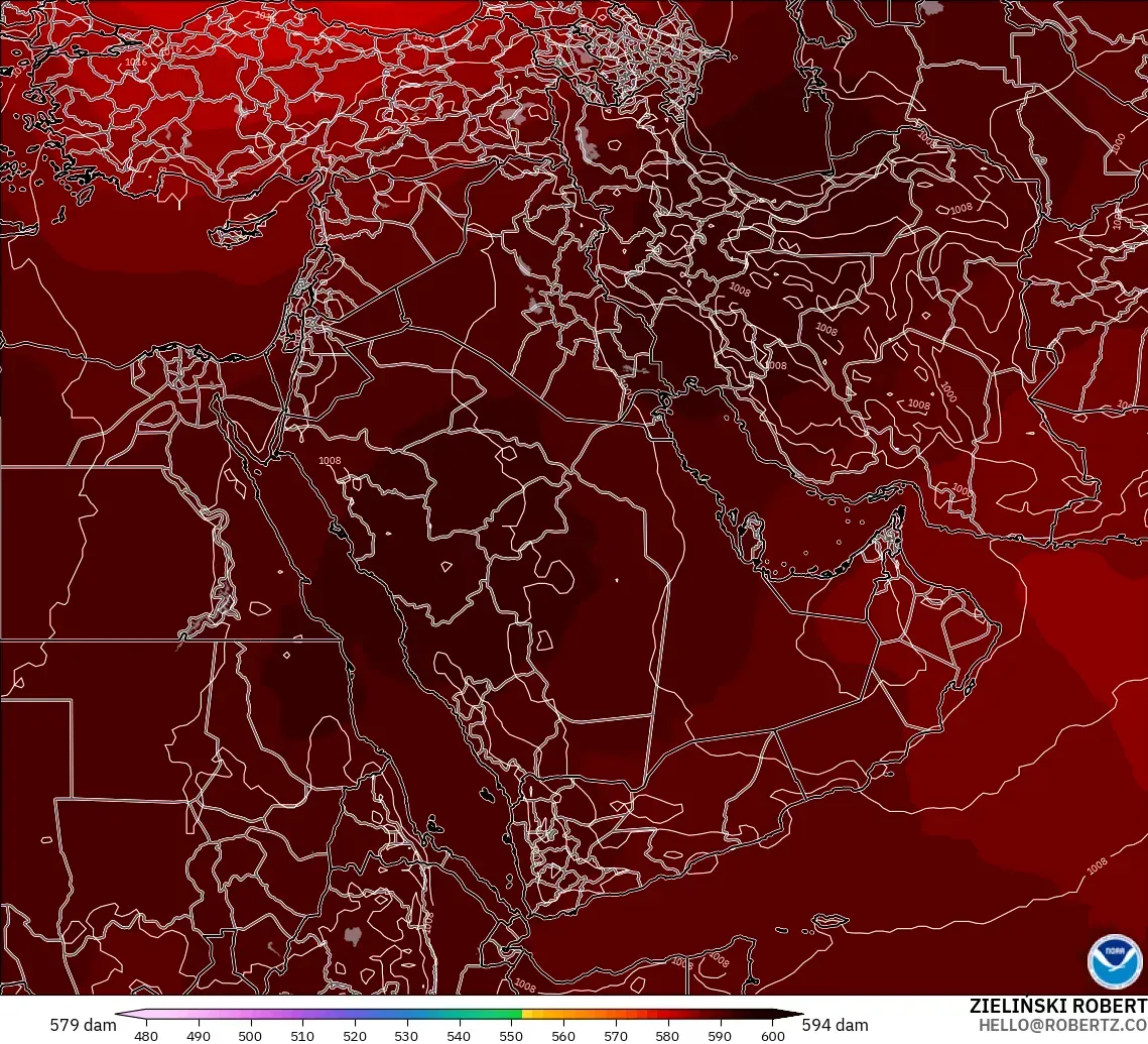 GFS modelo - Oriente Medio, Altura geopotencial a 500 hPa