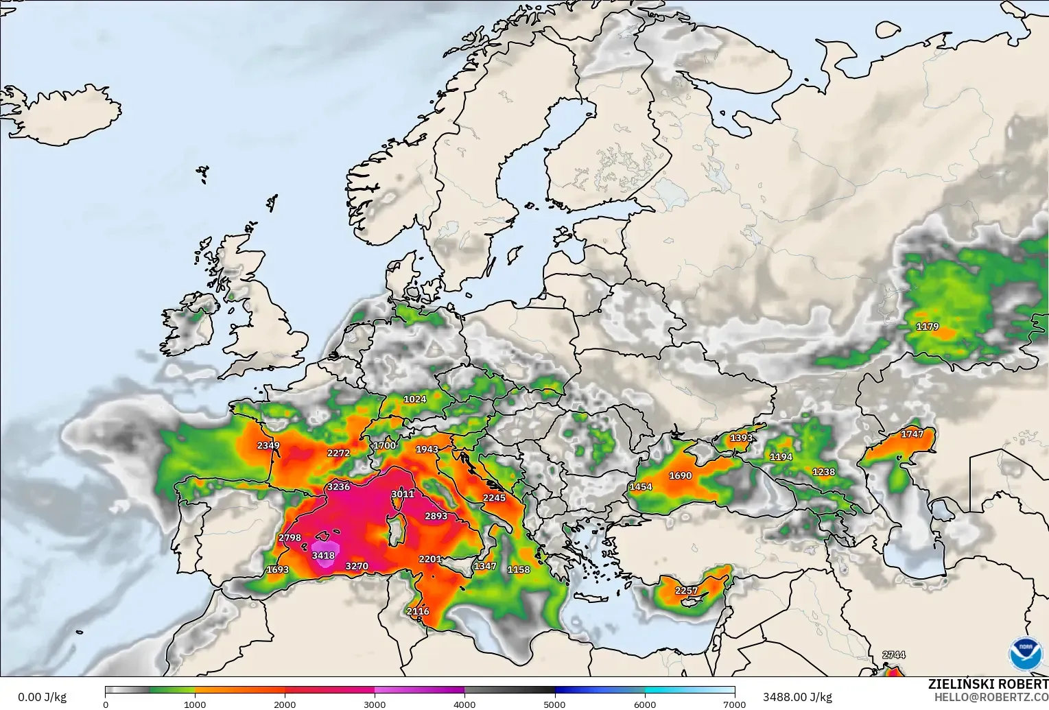 GFS modelo - Europa, CAPE