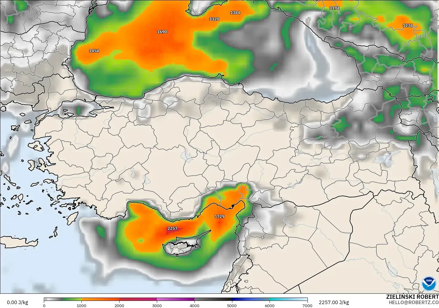 GFS modelo - Turquía, CAPE