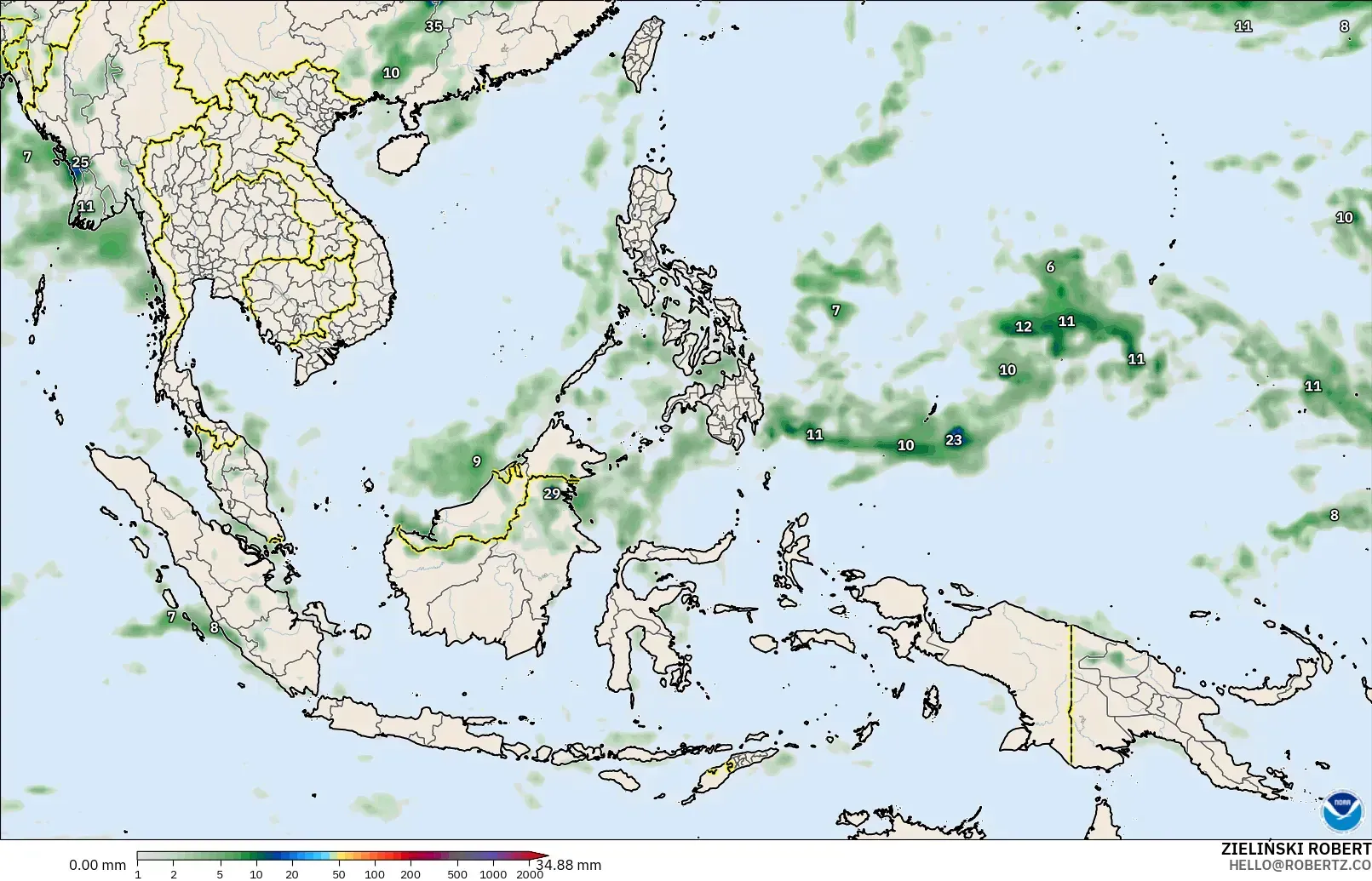 GFS modelo - Sudeste Asiático, Acumulación de precipitación