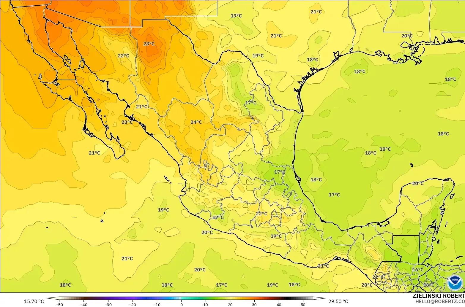 GFS modelo - México, Temperatura a 850 hPa
