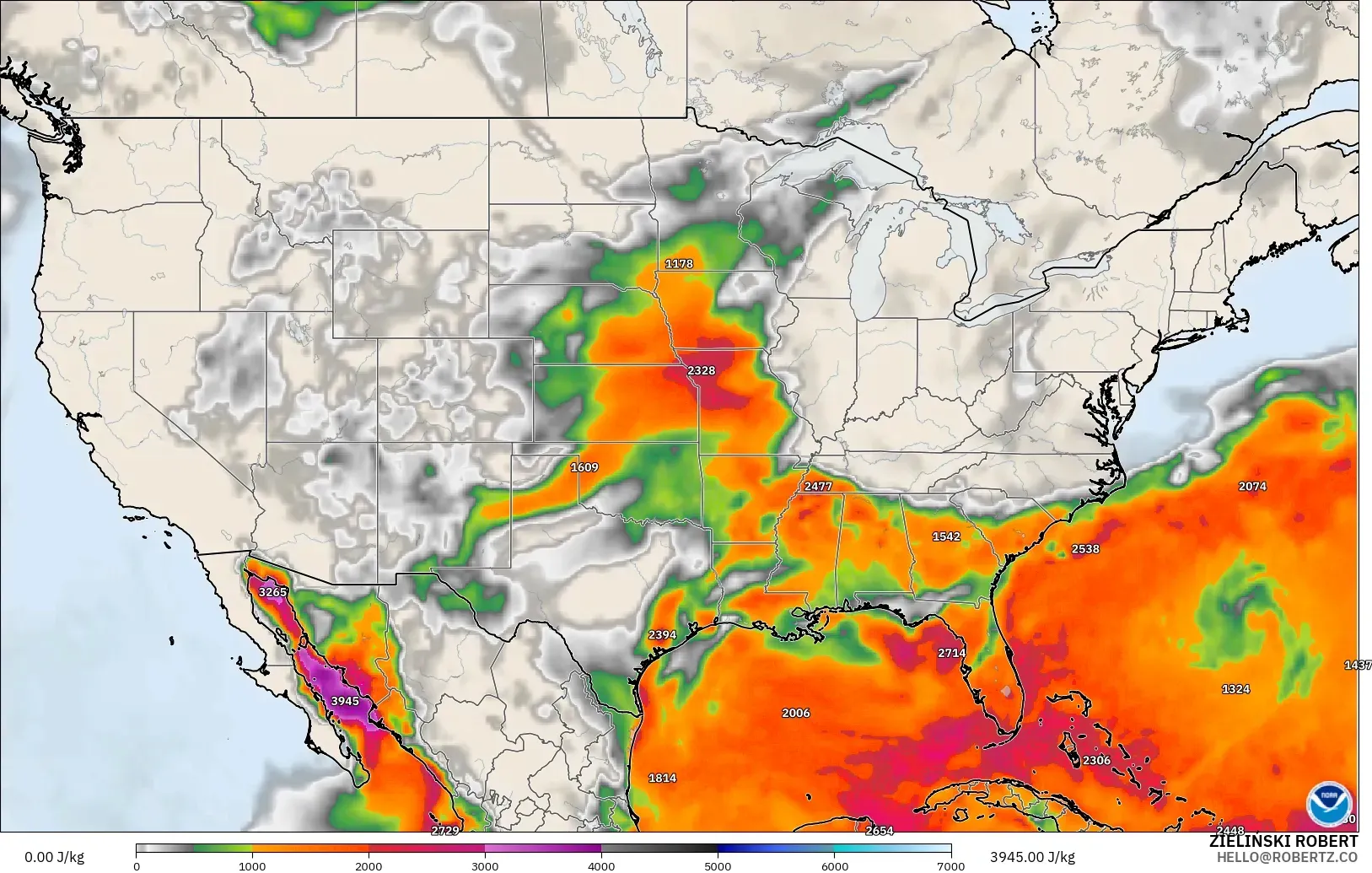 GFS modelo - Estados Unidos, CAPE
