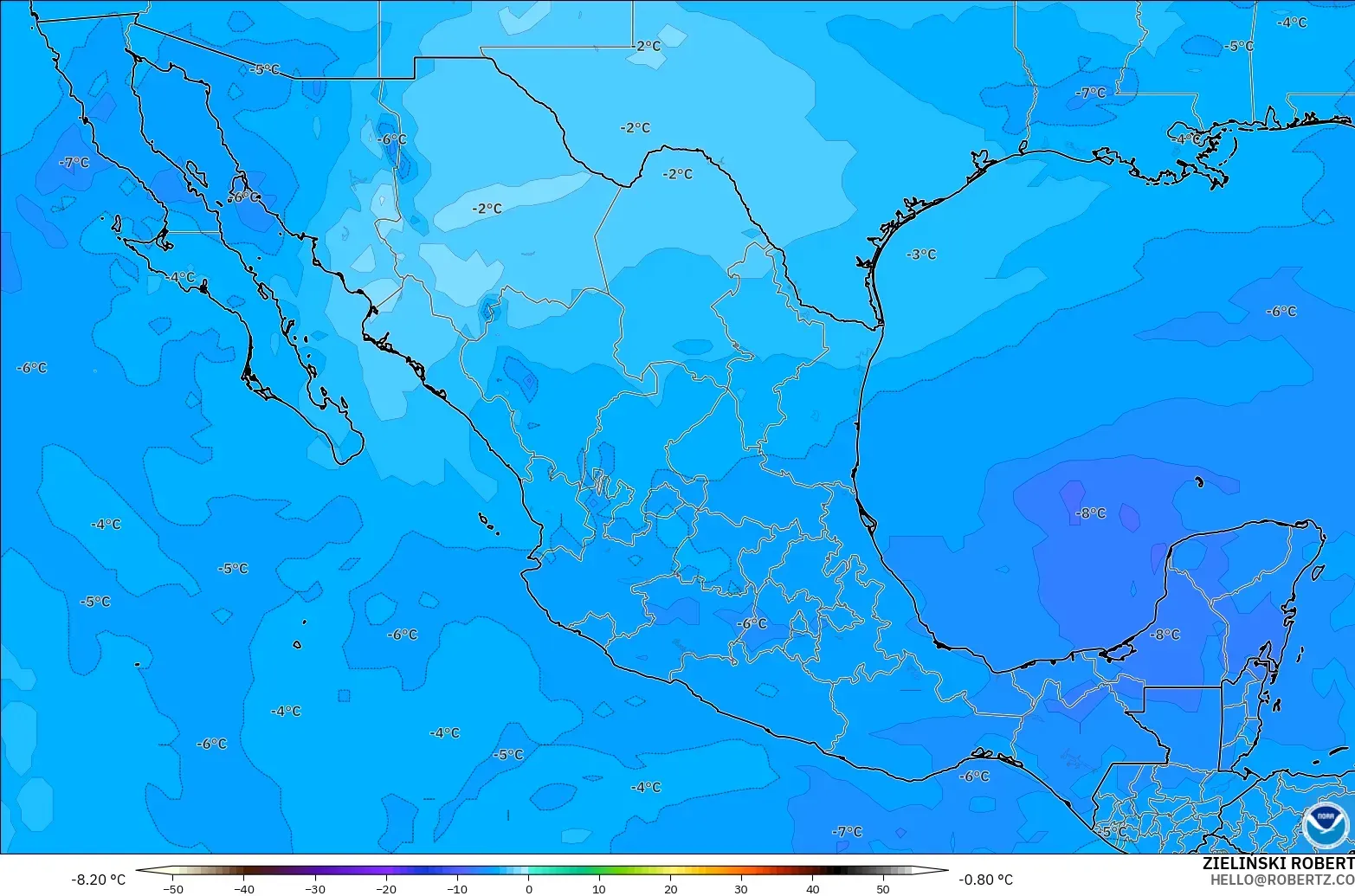 GFS modelo - México, Temperatura a 500 hPa