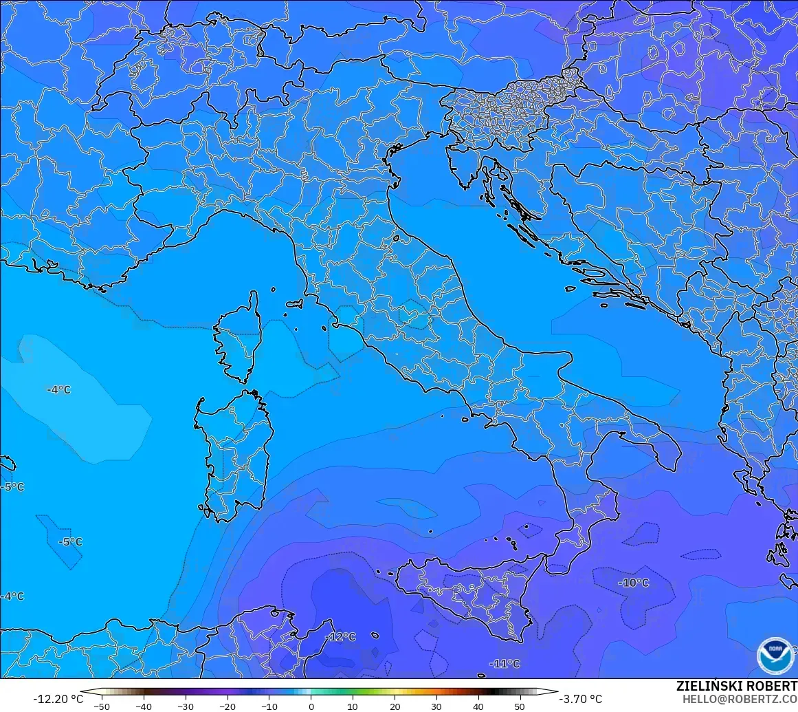 GFS modelo - Italia, Temperatura a 500 hPa