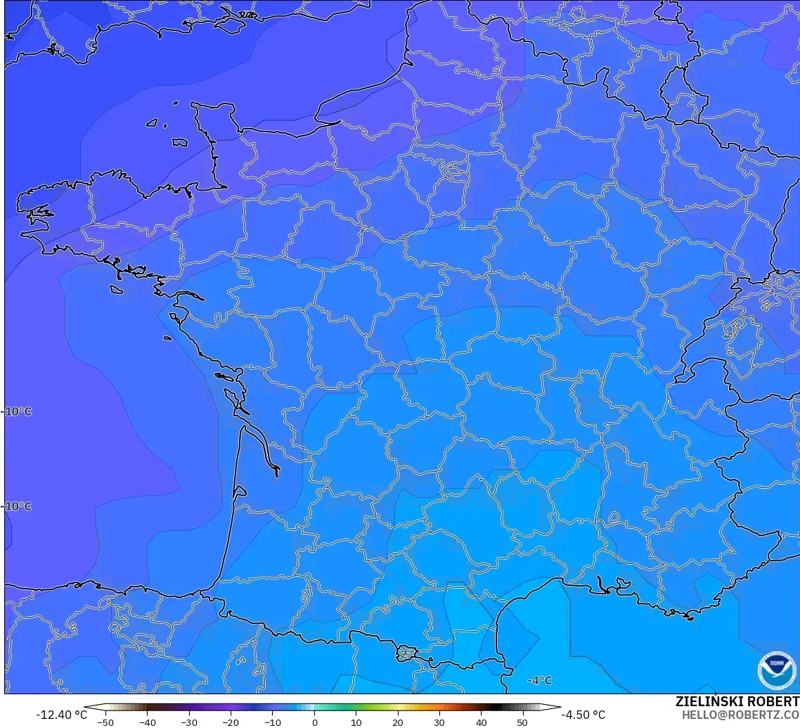 GFS modelo - Francia, Temperatura a 500 hPa