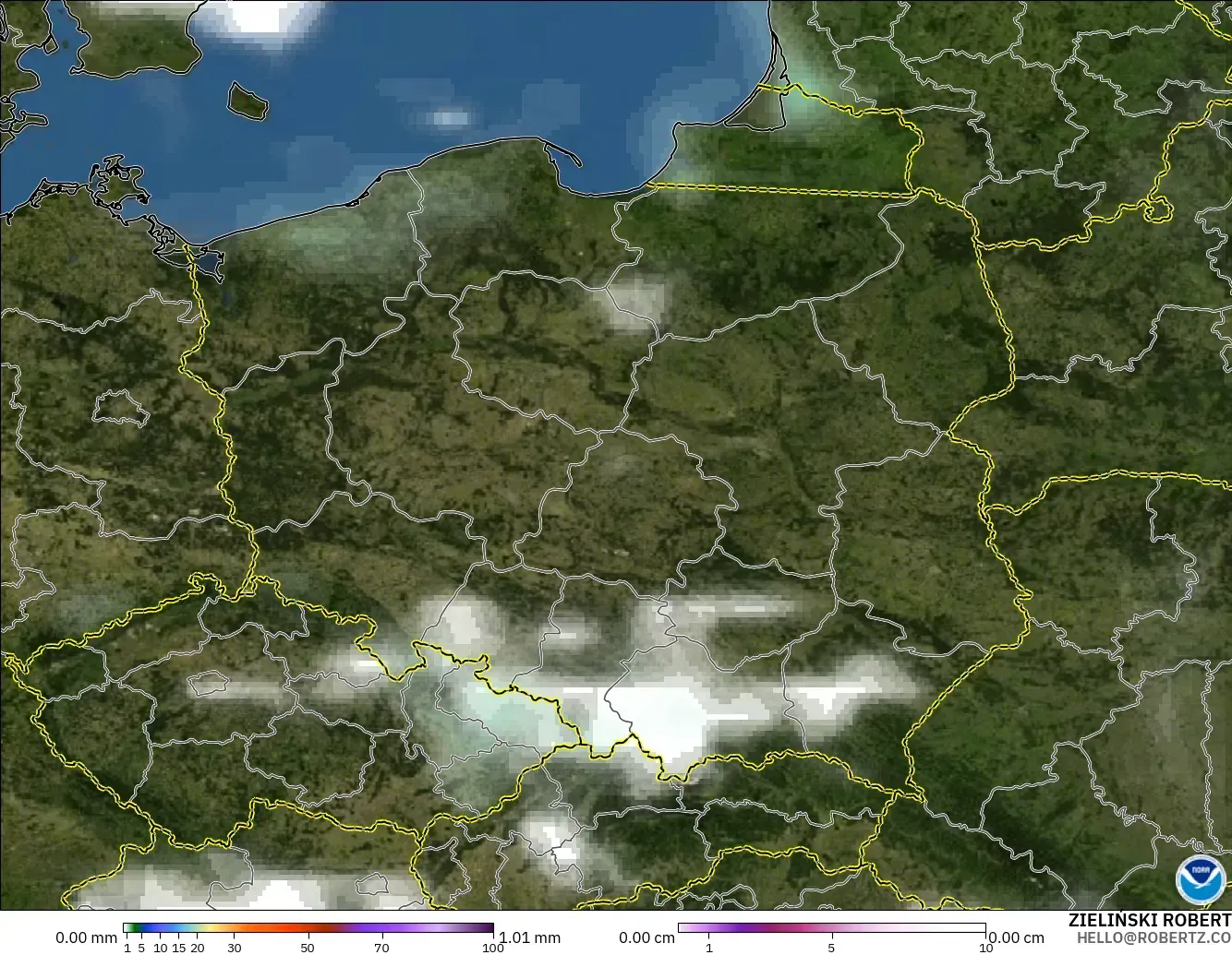 GFS modelo - Polonia, Precipitación, nubes y presión