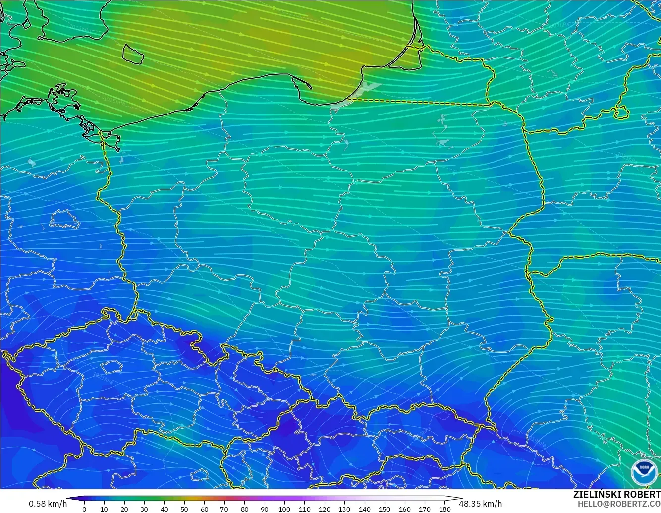 GFS modelo - Polonia, Viento a 10 m