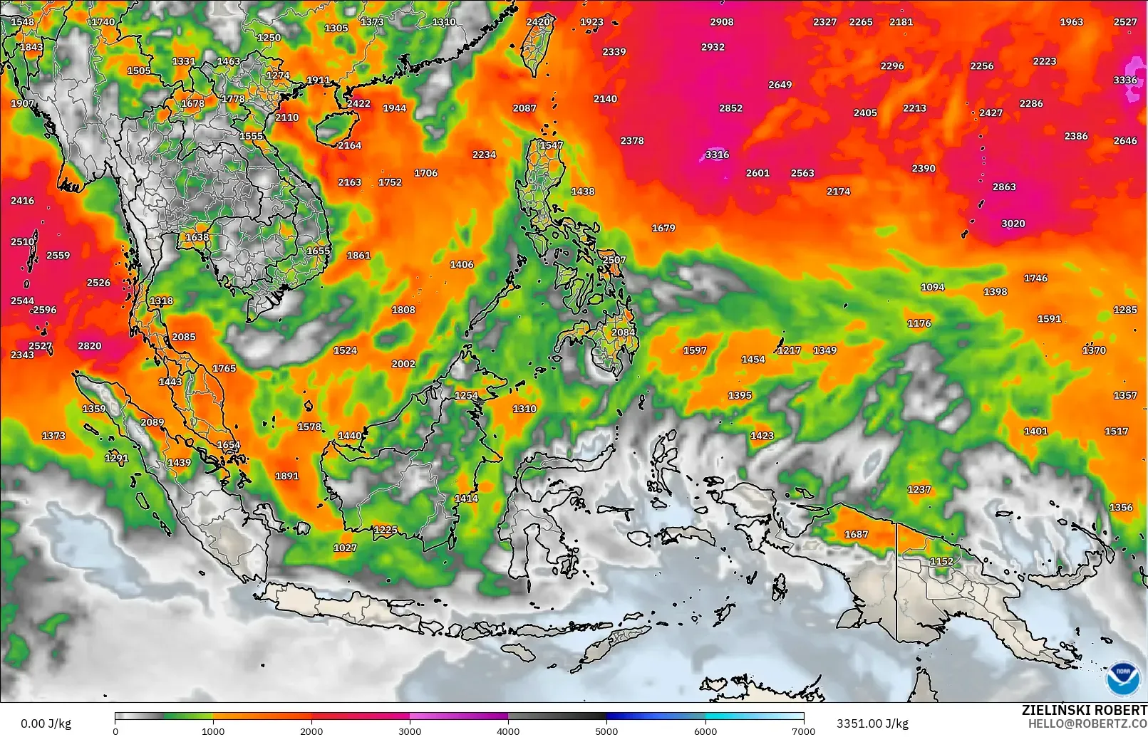GFS modelo - Sudeste Asiático, CAPE
