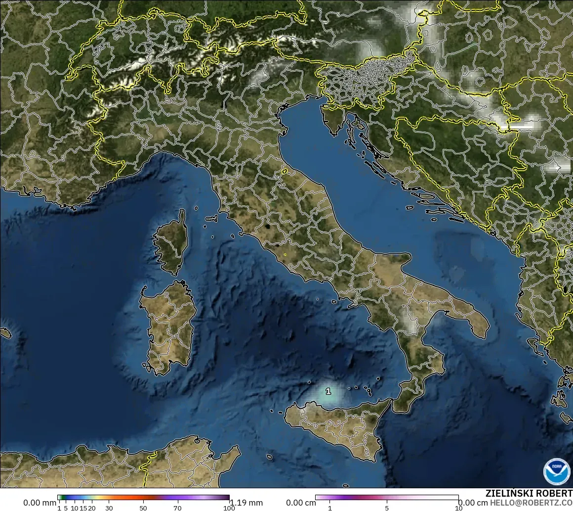 GFS modelo - Italia, Precipitación, nubes y presión