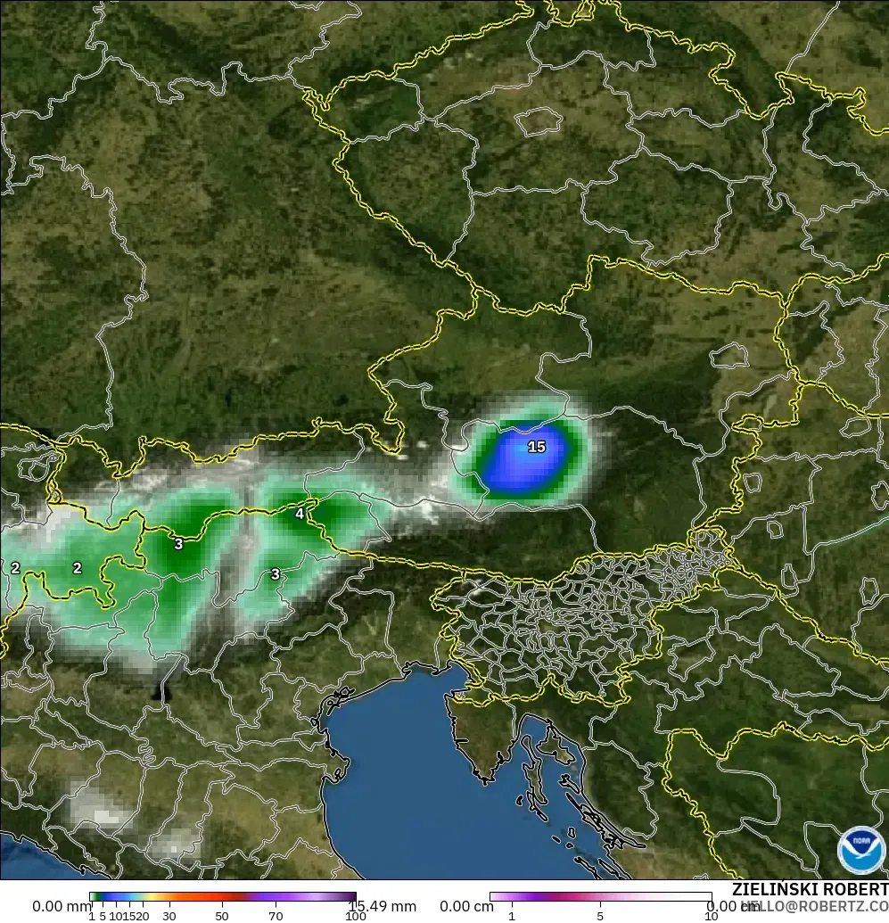 GFS modelo - Austria, Precipitación, nubes y presión