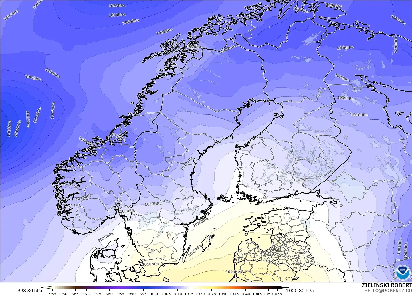 GFS modelo - Escandinavia, Presión