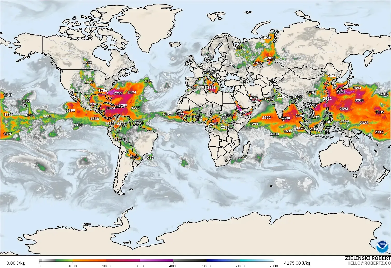 GFS modelo - Mundo, CAPE