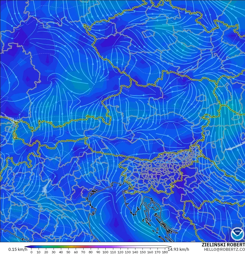 GFS modelo - Austria, Viento a 10 m