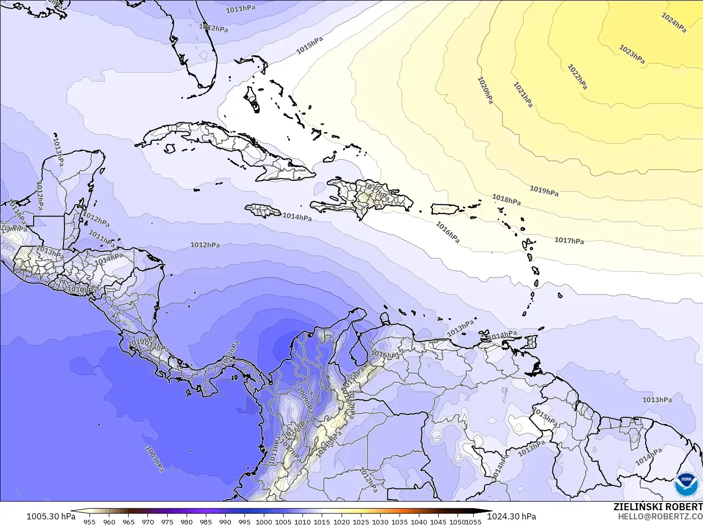 GFS modelo - Caribe, Presión