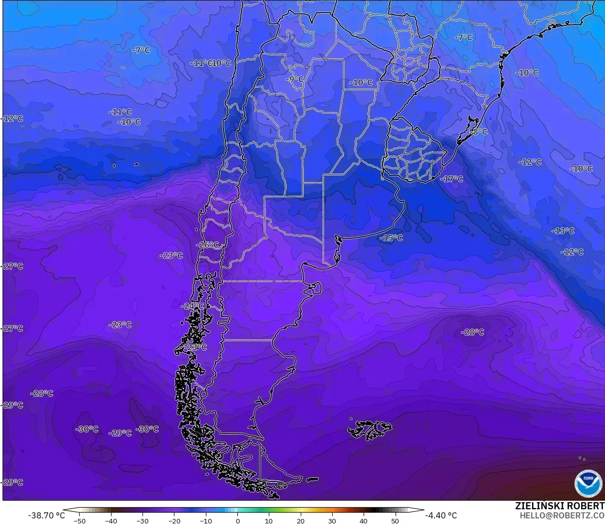 GFS modelo - Argentina, Temperatura a 500 hPa