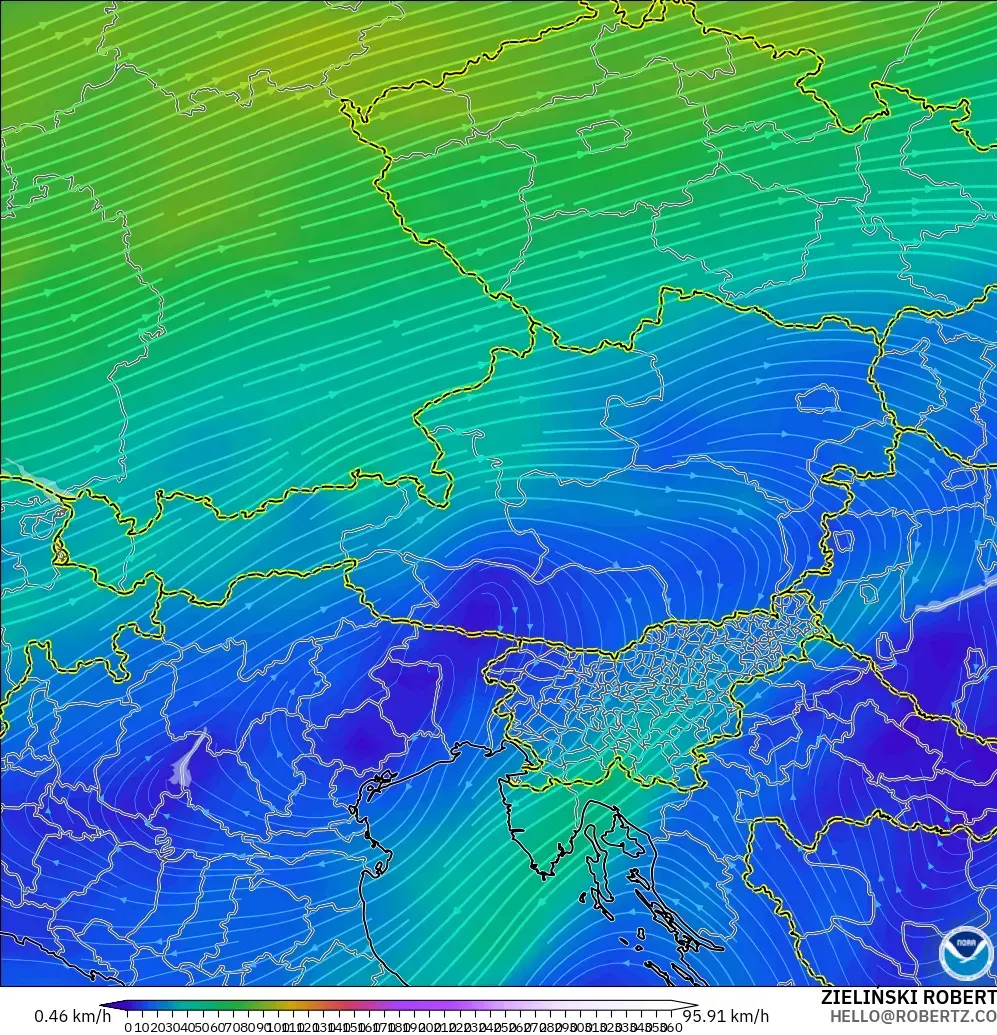 GFS modelo - Austria, Viento a 300 hPa (corriente en chorro)