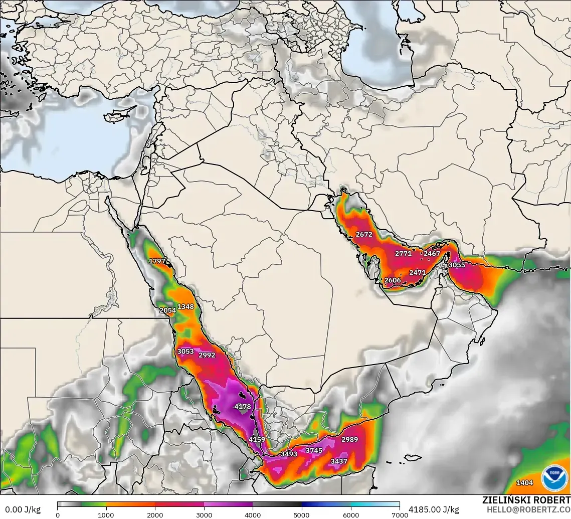GFS modelo - Oriente Medio, CAPE