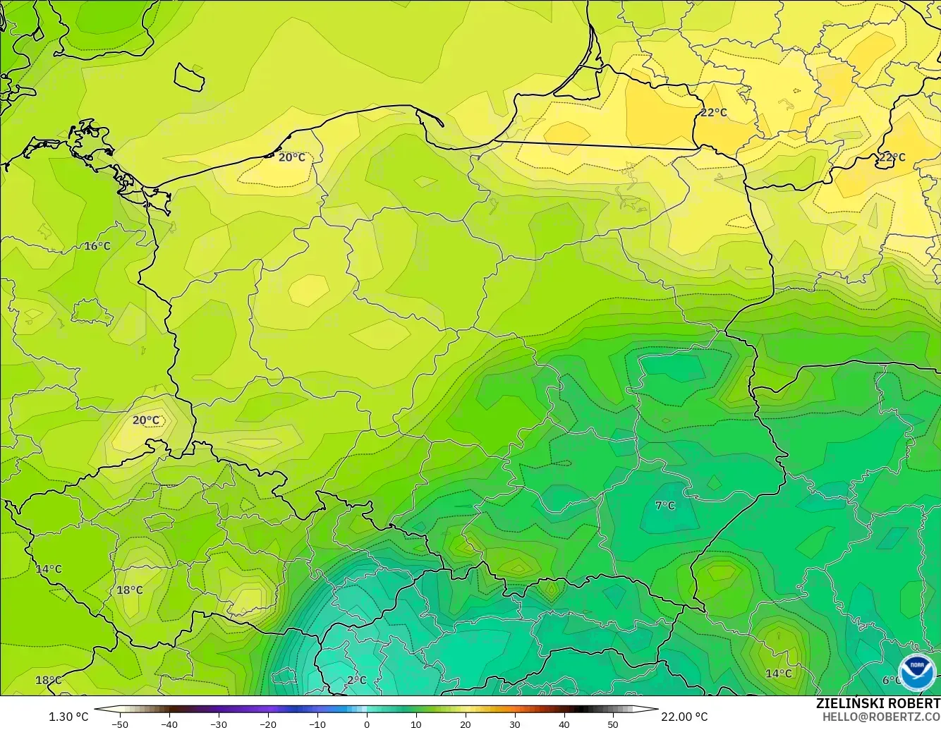 GFS modelo - Polonia, Punto de rocío a 2 m
