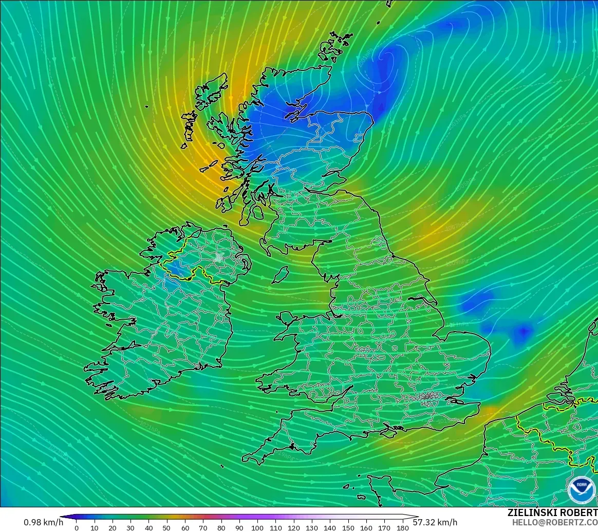 GFS modelo - Reino Unido, Viento a 10 m